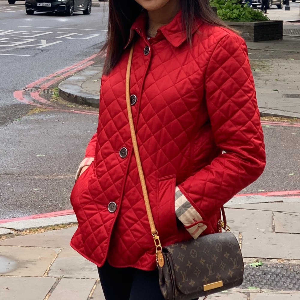 Red Burberry Quilted Jacket
